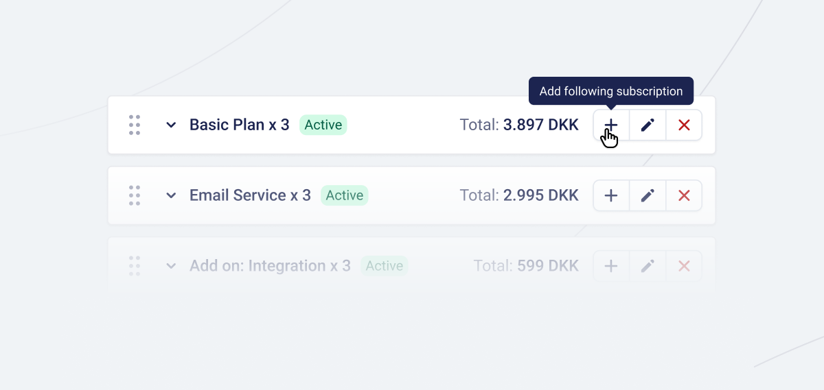 Adding a following subscription from a subscription row, grouping the subscriptions on one invoice