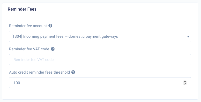 The Reminder Fees section in Accounting settings