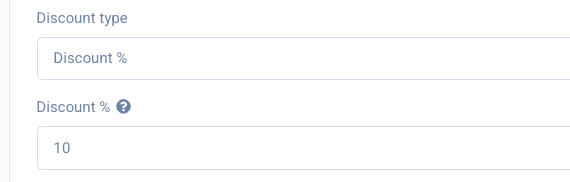 The Discount % amount field showing a 10% discount entered on the subscription